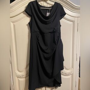NWT Sz 12 Cowl Neck Ruched Cap Sleeve Sheath Midi Dress